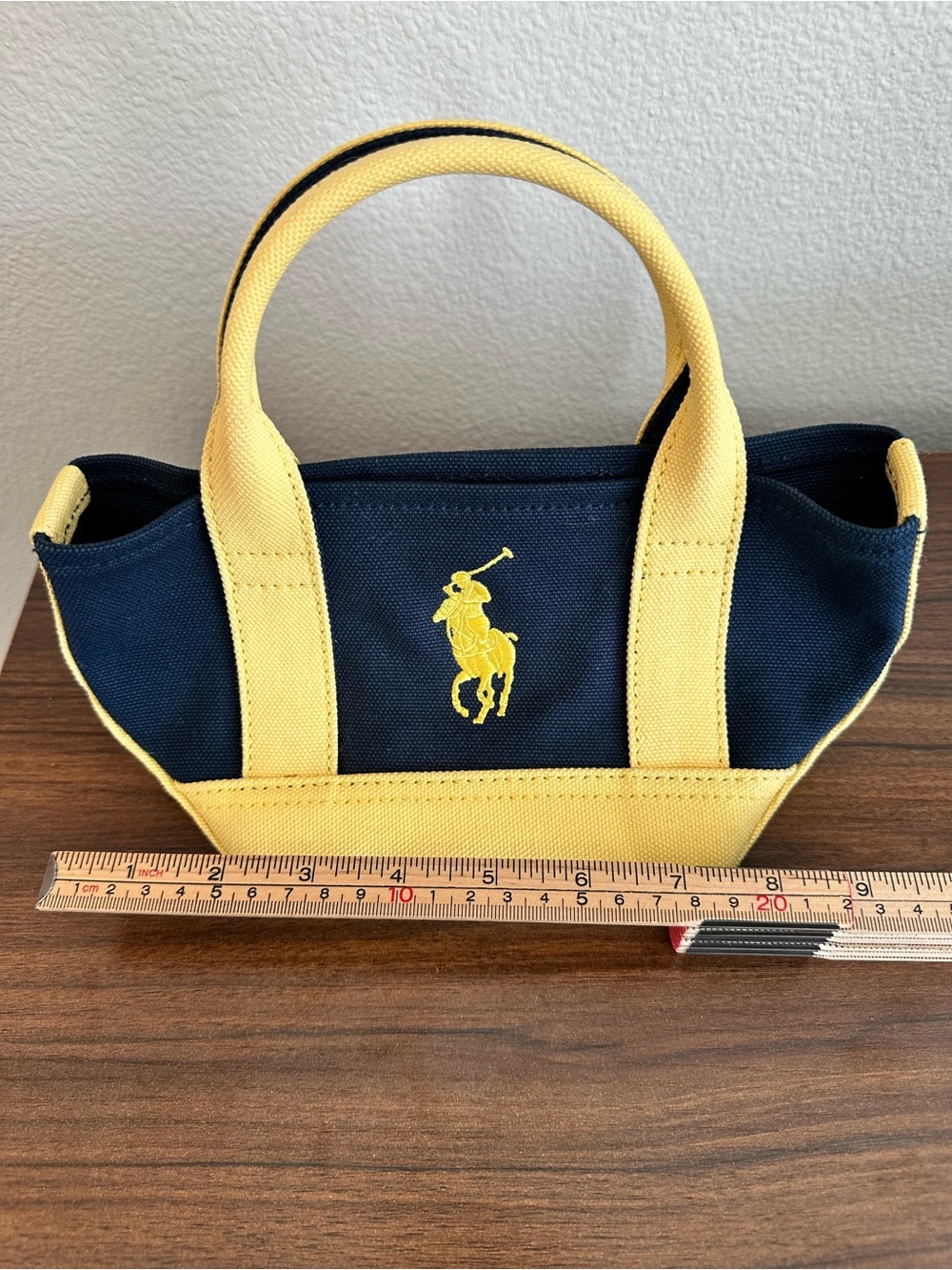 Ralph Lauren Navy Canvas Mini Tote with Yellow Trim - Picture 4 of 8